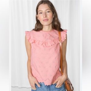 & other stories pink frilled sleeveless top
